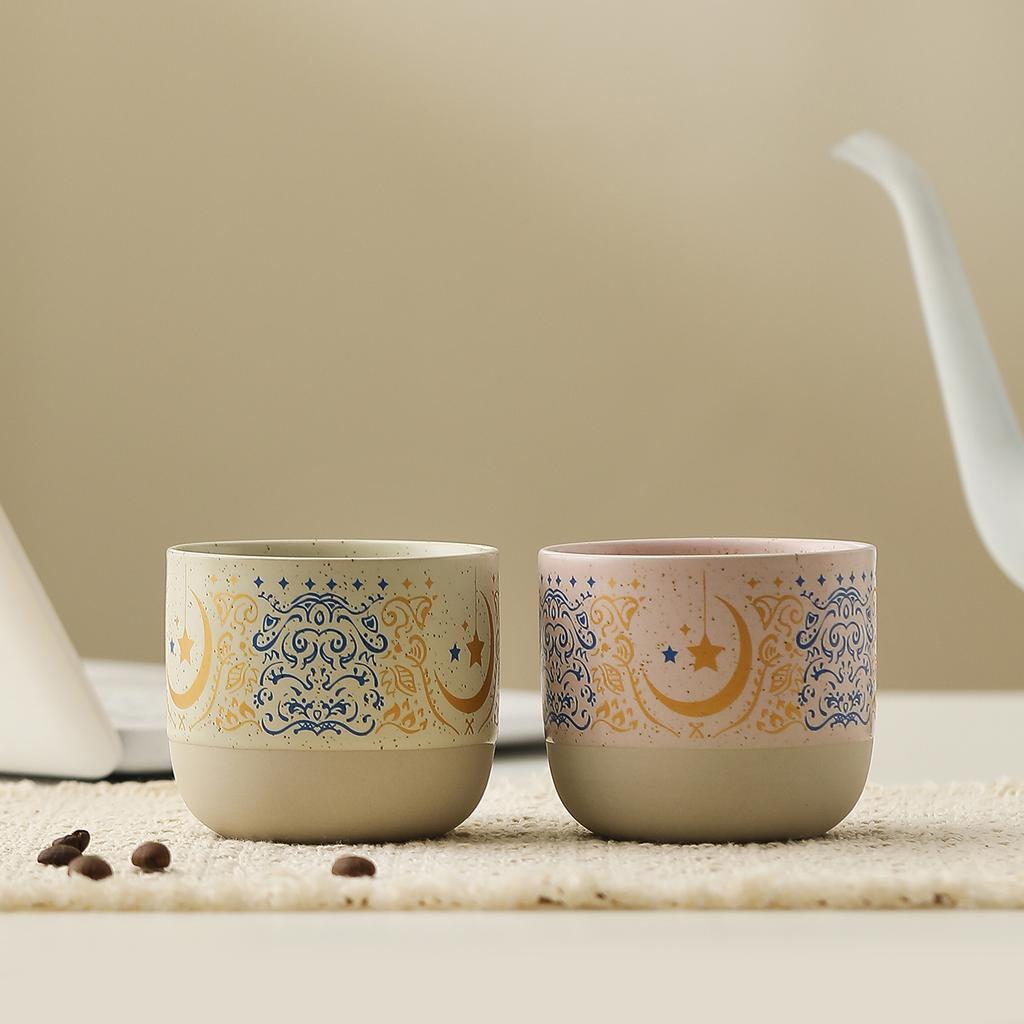 Middle Eastern Ramadan style coffee cups, small earthenware tea cups, Arab and Turkish coffee cups, no-handle kava cups, gifts