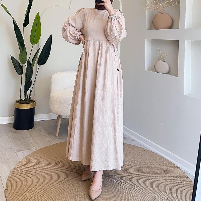 2025 Autumn Women's Muslim Lantern Sleeve Dress - Elegant and Comfortable