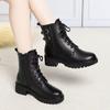 Women Winter Block Heel Real Leather Ankle Cotton Boots Thick Sole Non Slip Round Toe Waterproof Plush Warm Zippers Snow Boots