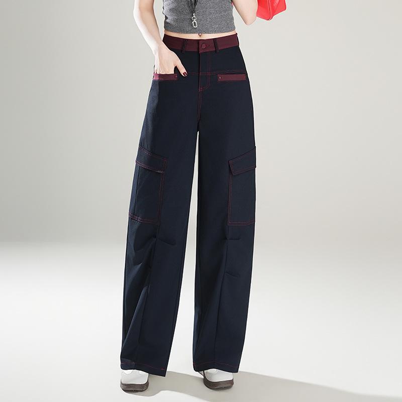 Women s Dark Blue High-Waisted Cargo Harem Pants - Spring 2026 Style, Loose Slimming Wide-Leg Design 3XL