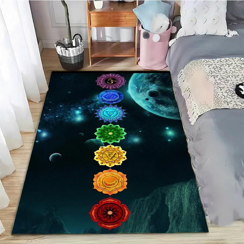 Rainbow 7 Chakra Mandala Bohemia Area Rug,Carpet Rug for Living Room Bedroom Sofa Doormat Decor,Yoga Soft Non-slip Floor Rugs