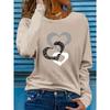 Fashion Long Sleeve T-Shirts For Women Heart Print Sweatshirts Female O-Neck Pullover