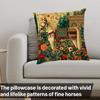 Horse Floral Pillow Cover Polyester Artistic Home Decor Sofa Bed Cushion Skin Friendly Soft Plush Invisible Zipper Decor Gift