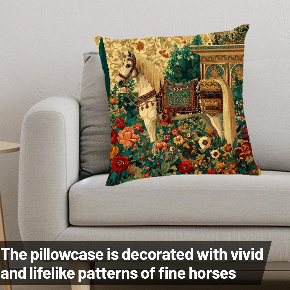 Horse Floral Pillow Cover Polyester Artistic Home Decor Sofa Bed Cushion Skin Friendly Soft Plush Invisible Zipper Decor Gift