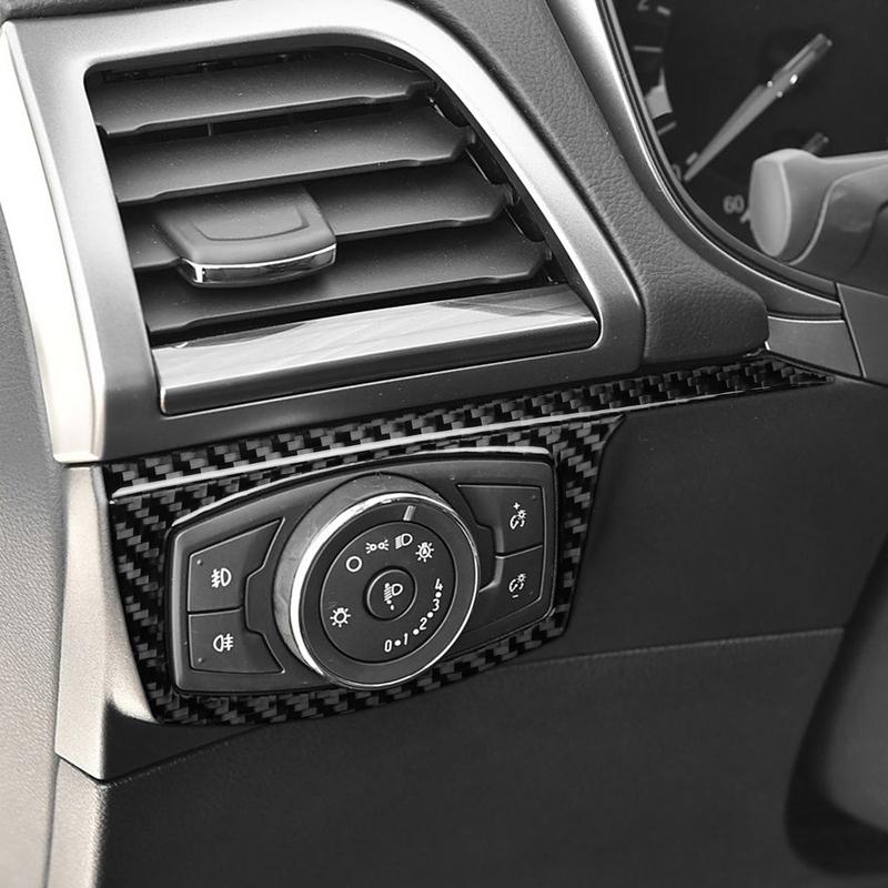 For Ford Fusion 2013- Real Carbon Fiber Stickers Headlight Switch Control Panel Frame Car Accessories Interior Decorative