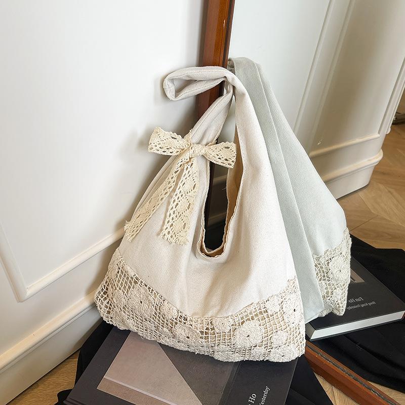 

Design Summer Vacation Wind Large Capacity Beach Bag Niche Lace Canvas Underarm Bag Women s Flower Shoulder Tote Bag