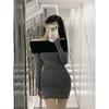 Fashionable and chic off-shoulder long-sleeve dress for women, autumn and winter new Korean slim fit, hip-hugging short skirt