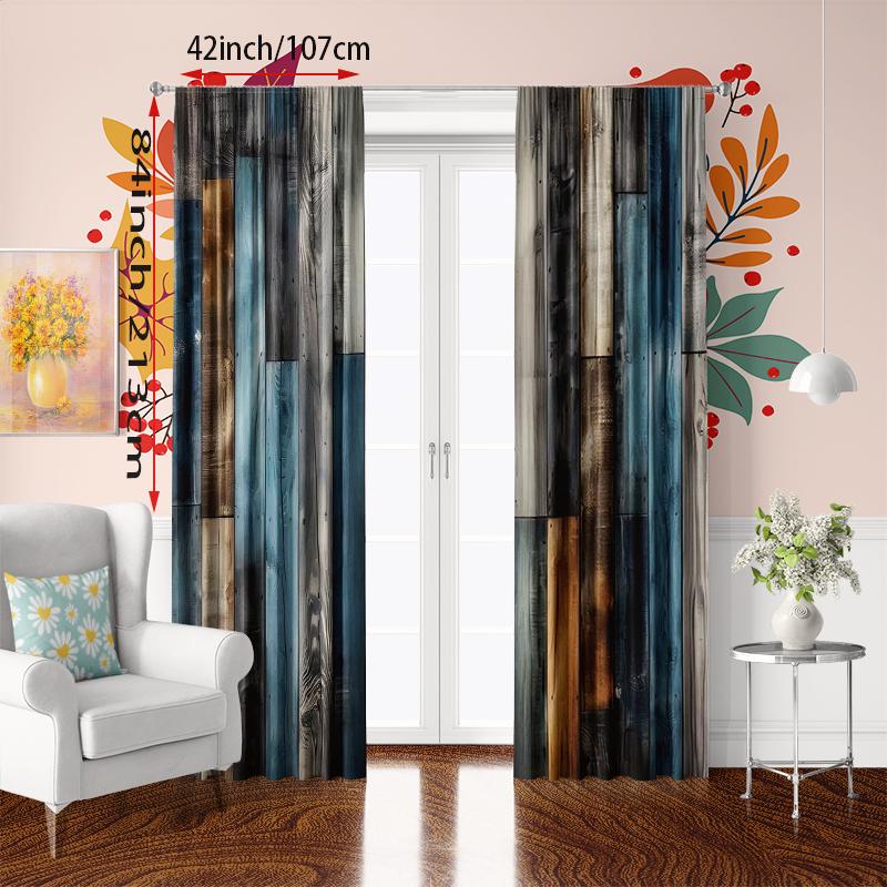 2pcs- Imitation Real Wood Floor Polyester Curtains, Pole Bag Curtains 42*84, Bedroom, Living Room, Home Room Decoration