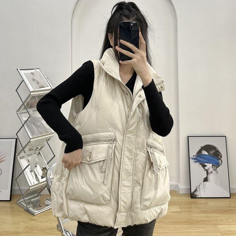 

Осень и Зима Свободный Хлопковый Жилет Женская Верхняя Одежда Западный Стиль Модный Жилет Теплая Куртка Все-сочетаемый Жилет XXXL бежевый