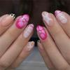 Shining Oval Artificial Nail With Geometric Star Patterns And Pearls Detail Perfect For Festivals Daily Wear
