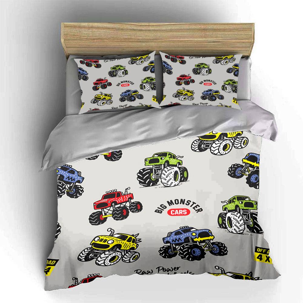 Big Monster Truck Pattern Bedding Duvet Cover Set Duvet Cover Pillowcases (1*Duvet Cover 2*Pillowcases, Without Duvet Insert)