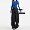 Lazy style high-waisted jeans women's drooping feeling spring and autumn new versatile Korean version wide-leg mopping jeans tide