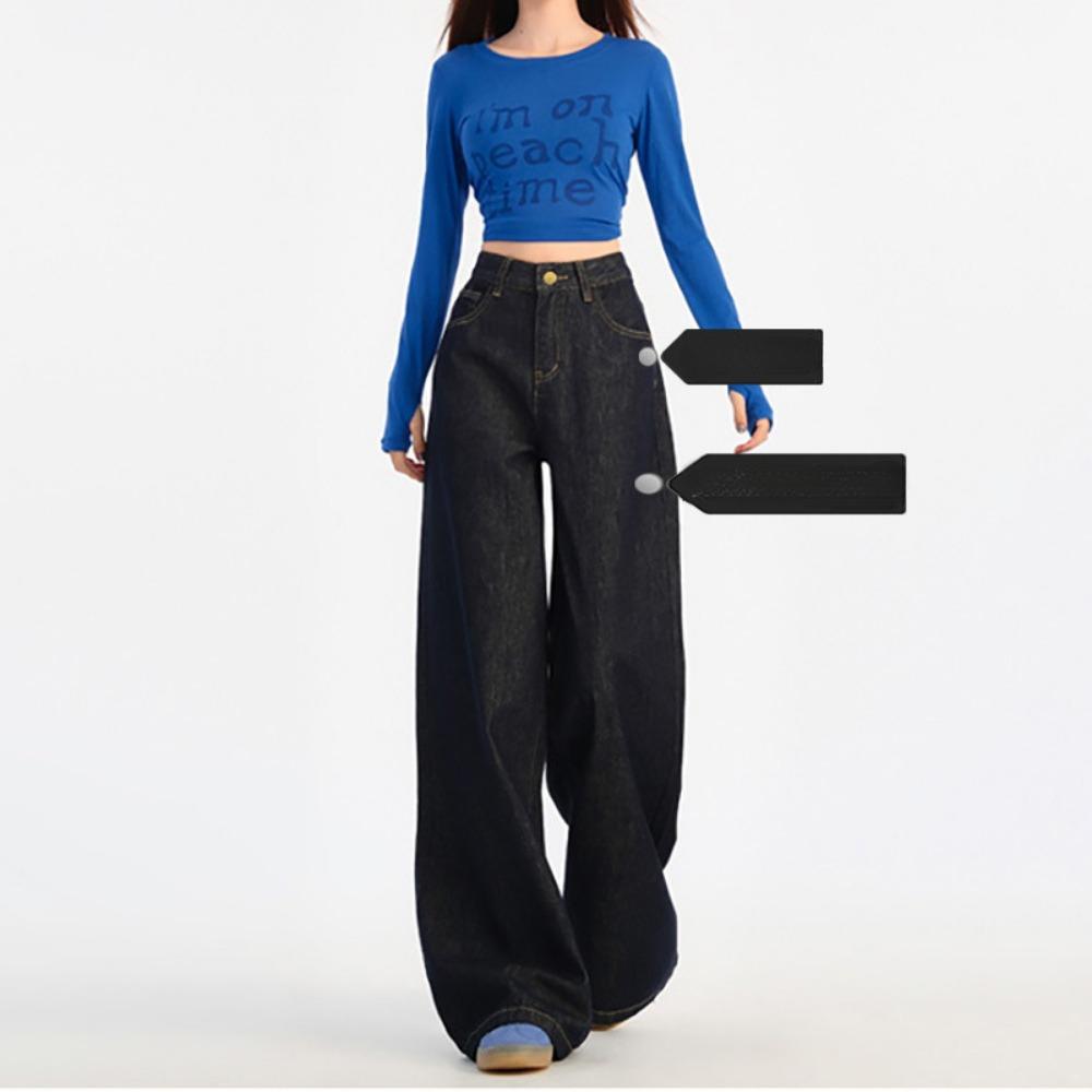 Lazy style high-waisted jeans women's drooping feeling spring and autumn new versatile Korean version wide-leg mopping jeans tide