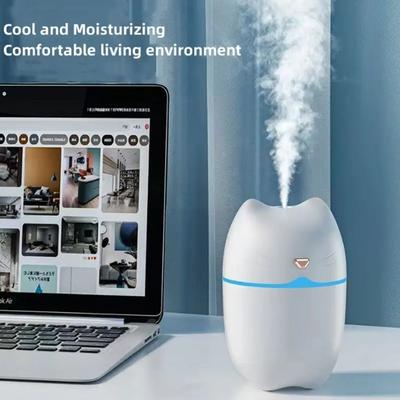 Kompaktowy 260ml Mały Nawilżacz Powietrza z Uroczy Design Kocich Uszu, Dyfuzor Mgiełki, Dwa Tryby Rozpylania ze Zmieniającym Się Światłem w 7 Kolorach do Samochodu, Biura