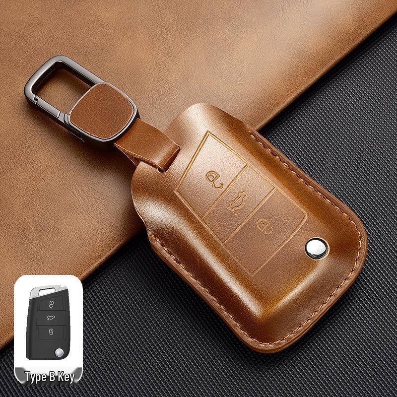 Leather Key Case for Volkswagen Models: T-Cross, Lavida, Lamando, Bora, Tiguan, Sagitar, Polo, Magotan, Passat, Tharu