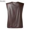 ZANZEA Women Round Neck Sleeveless Faux PU Leather Casual Waistcoat Vest Coats