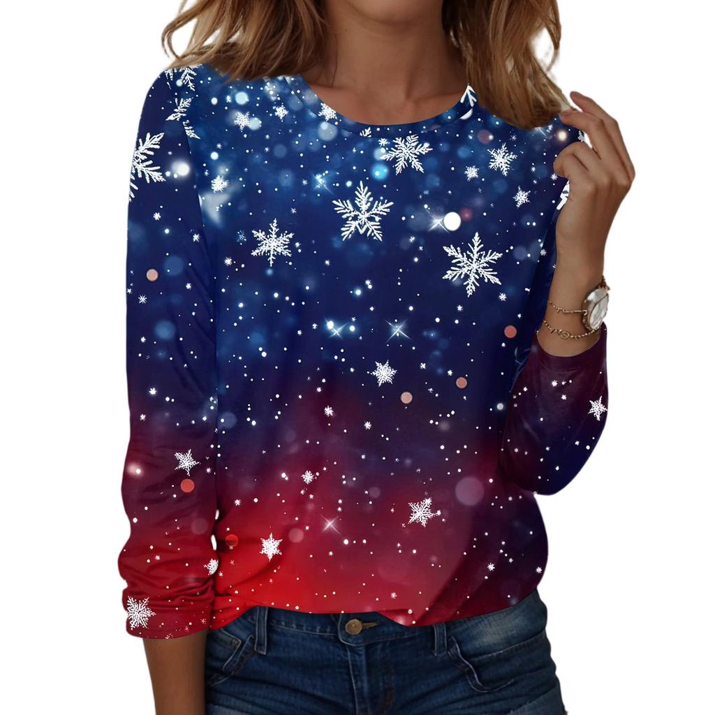 Dámská móda Ležérní Vánoční potisk Kulatý výstřih Dlouhý rukáv Pulovr Top