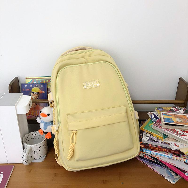 Schoolbag Japanese Simple Solid Color Backpack Women's New Fashion Versatile Large Capacity Junior High School Student Schoolbag Tide Ins