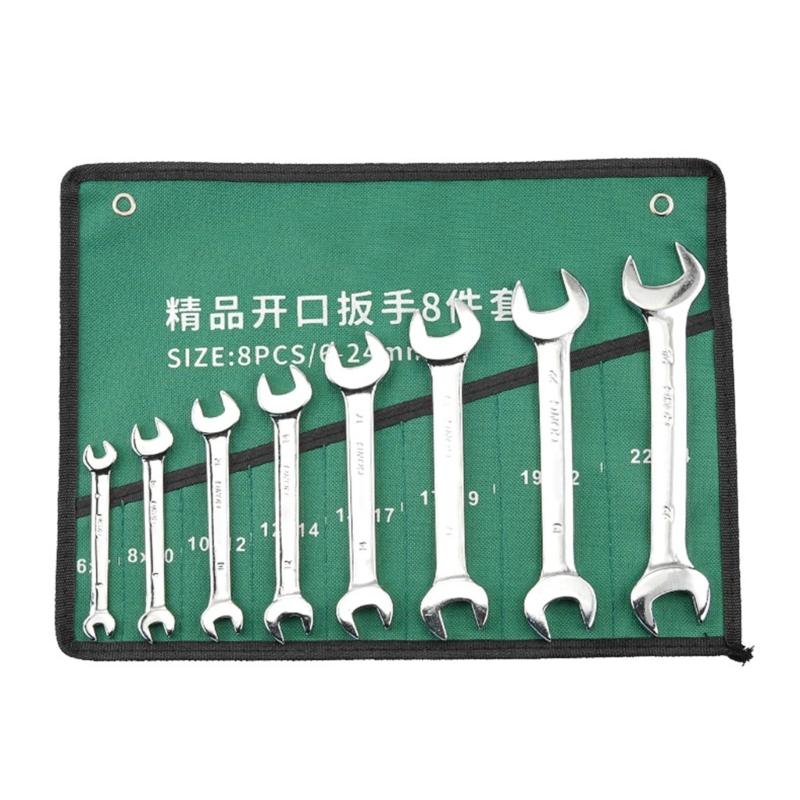 Comprehensive Manual Wrench Set Mirror Finish Double Head Open End Spanner Kit 6-24mm/6-27mm with Storage Rolling Bag