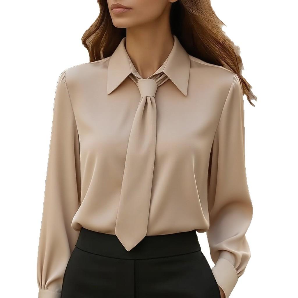 Basic Style Long Sleeve Polyester Shirt With Splicing For Office Casual Women