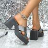 Korean Style High-heeled Sandals Female Fashion Lightweight Square Heel Shoes Large Size Comfort Thick Bottom Flip Flops