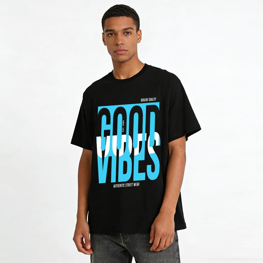 Good Vibes Letter Print Casual Loose Breathable Short Sleeve T-Shirt Pure cotton T-shirt