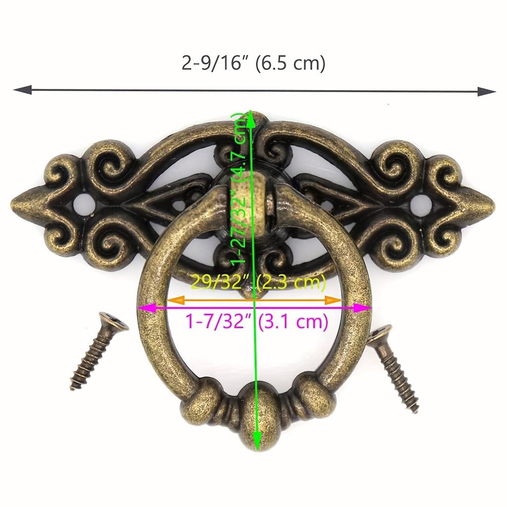 10pcs Vintage Distressed Antique Brass Finish Ring Pulls Handles for Cabinet Cupboard Drawer Dresser