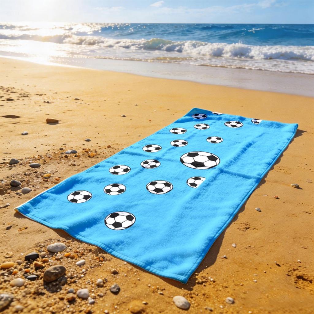 Blaues Fußball-Print Strandtuch Mikrofaser Saugfähig Schnelltrocknend Weich Atmungsaktiv Multifunktionales Strand- Und Badezimmerzubehör