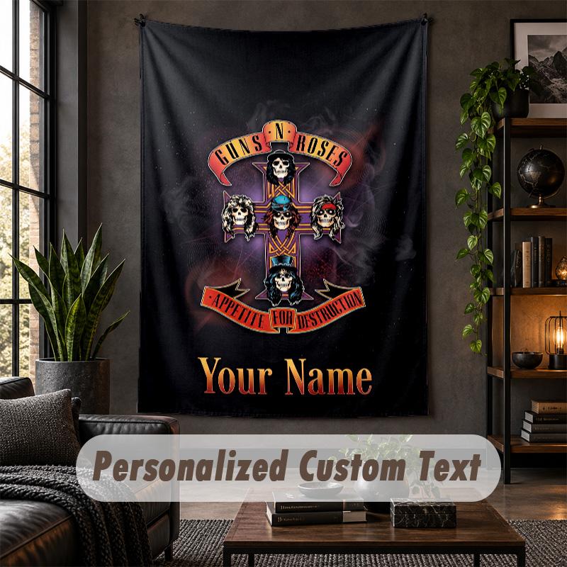 Personalized Wall Tapestry,Guns N’ Roses Custom Text, Soft Fabric Wall Art For Indoor Decoration