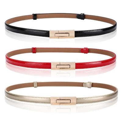 Women's Leather Thin Belt Patent Leather Pull-on Belt Women's Fashion All-Match Decorative Skirt Cowhide Waist Chain