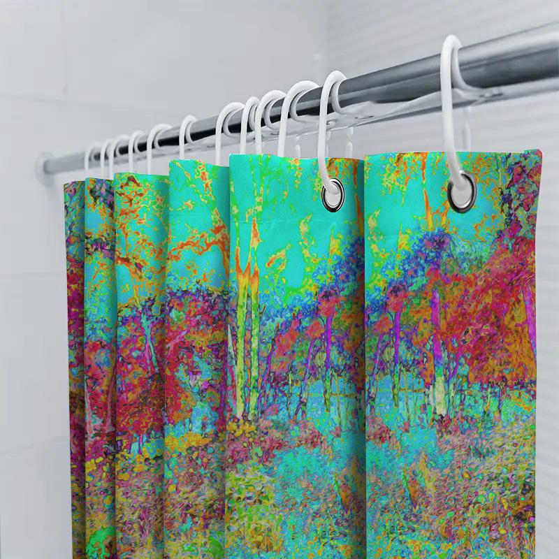 Artistic Shower Curtain With Multicolored Trees: Add A Splash Of Color To Your Bathroom Decor (128 Characters)