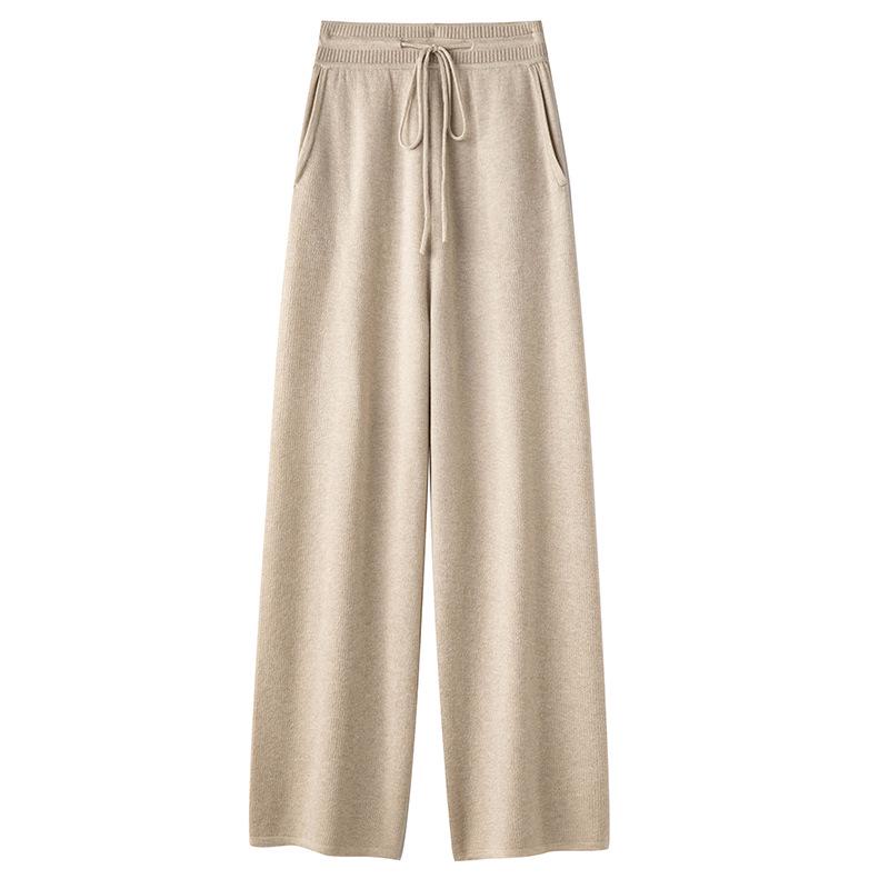 

Women s High-Waisted Wool Wide-Leg Pants - Autumn/Winter Soft, Slimming, Drapey, Skin-Friendly, and Casual. M