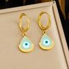 Gold Plated Stainless Steel Evil Eye Teardrop Enamel Drop Hoop Earrings for Women