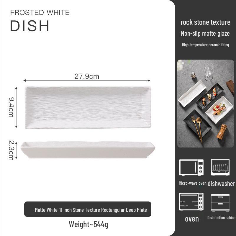 Rectangular Black & White Ceramic Sushi and Dessert Plate