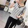 Summer Striped Tshirt Womens Vneck Casual Female Top
