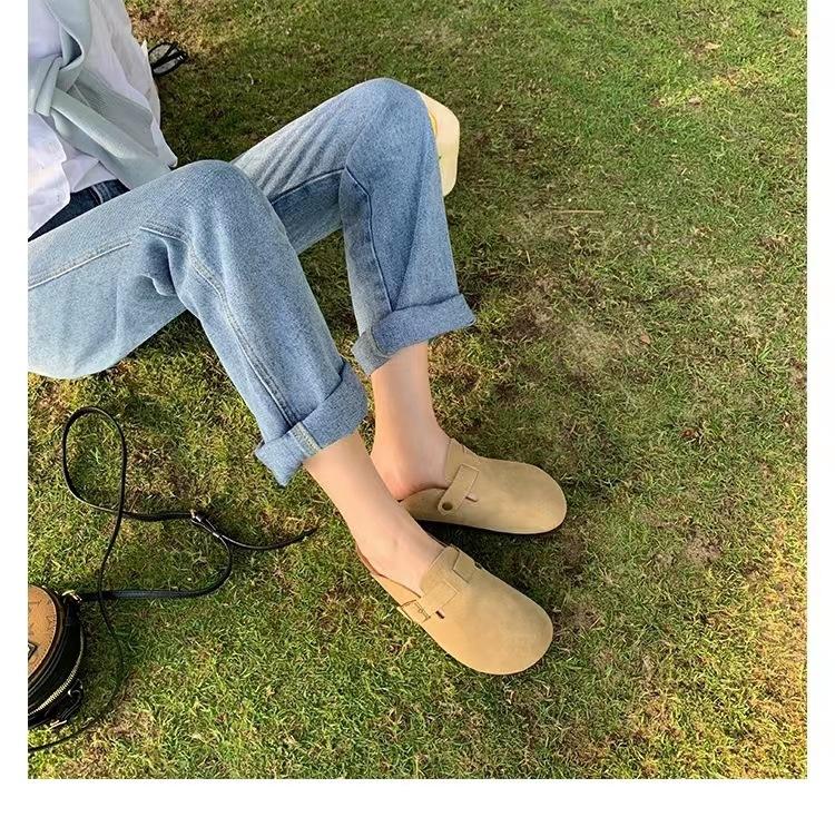 Cowhide version~ Soft-soled bag head half-drag thick-soled one-pedal flat-soled leather shoes for women