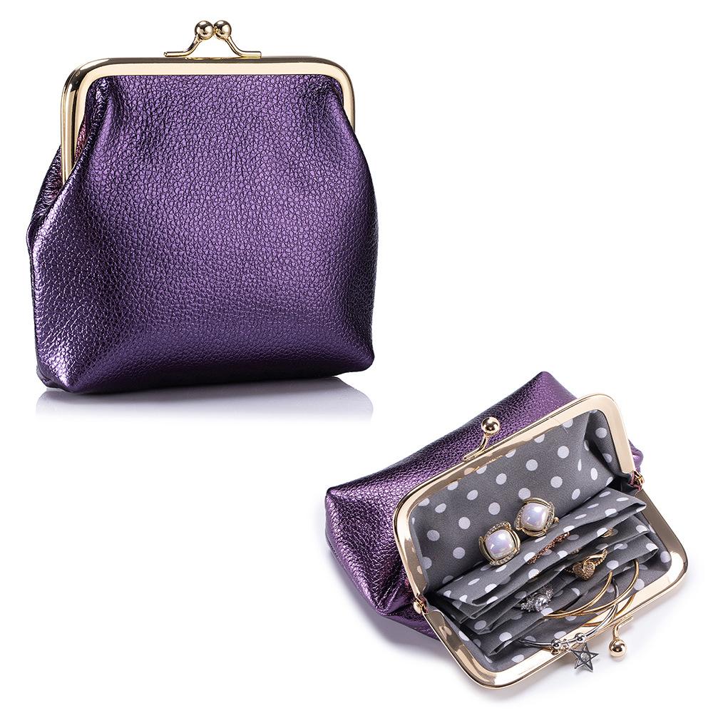 Leather Kiss Lock Closure Coin Purse - Polka Dot Lining Frame Clasp Pouch, Mini Retro Wallet for Coins & Lipstick,Gift for Girls