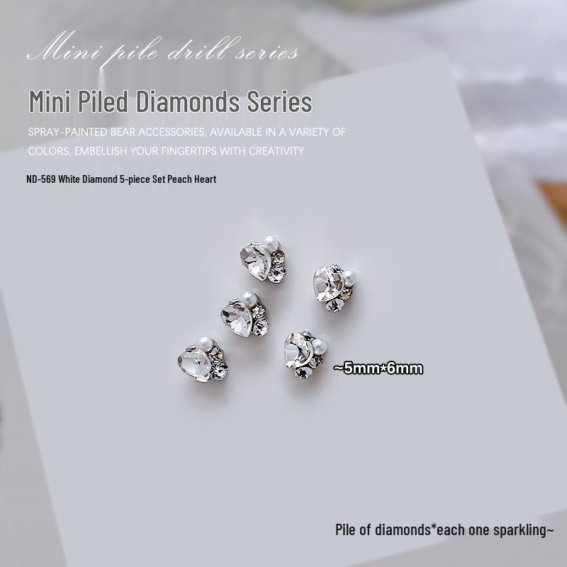 

Набор 3D страз для дизайна ногтей: Бриллиант, Персиковое сердце, Восьмиугольник, Кривое сердце, Квадрат (5шт)