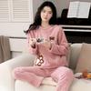Women's Long-Sleeve Flannel Pajamas - Cute Cartoon Coral Fleece Set for Fall & Winter