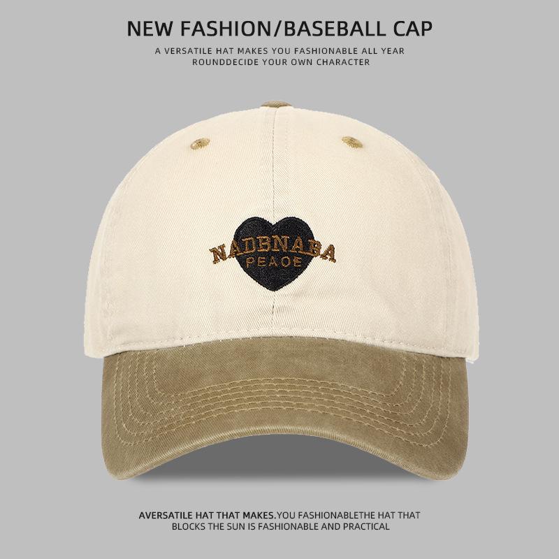 Retro Love Embroidered Baseball Hat for Women In Spring and Summer Korean Style Casual Wide Brim Showing Face Small Soft Top Baseball Hat Trend