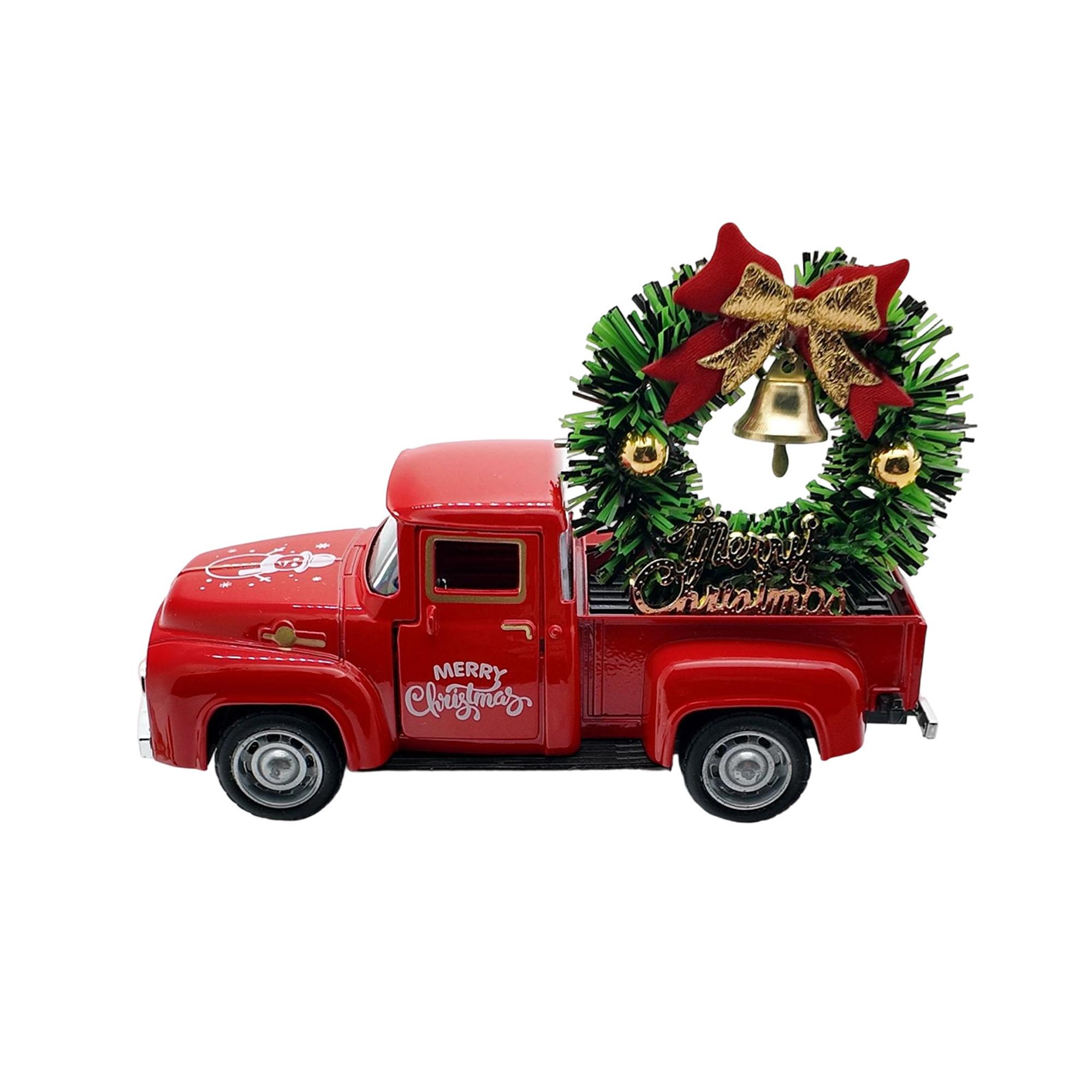 Festive Holiday Snowman Truck with Wreath Table Centerpiece Decoration for Christmas Party Home Decorations красный