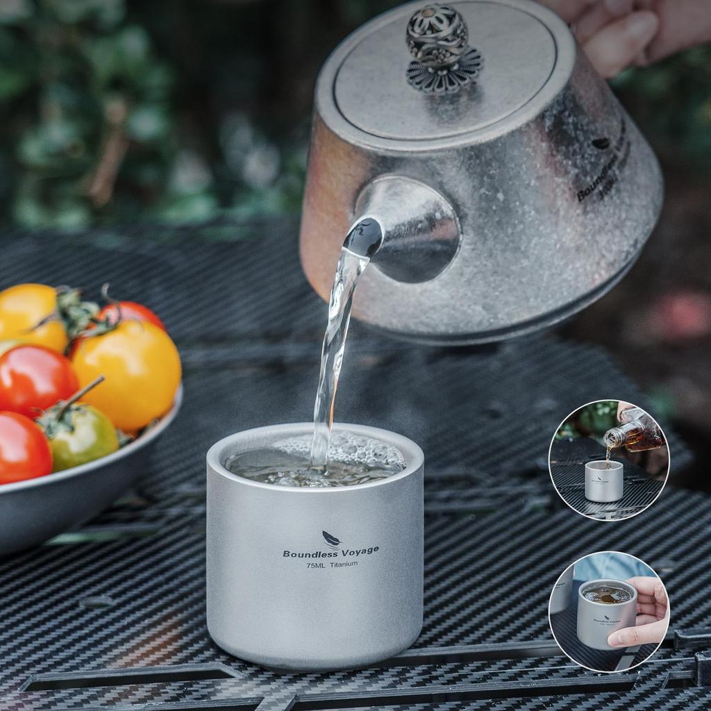 Boundless Voyage Titanium Sake Tea Mini Outdoor Camping with Mesh Bag for Easy Ti3045D Mug, 75ml, Cup, Cup, Cup, Ultra-lightweight, Rustproof,