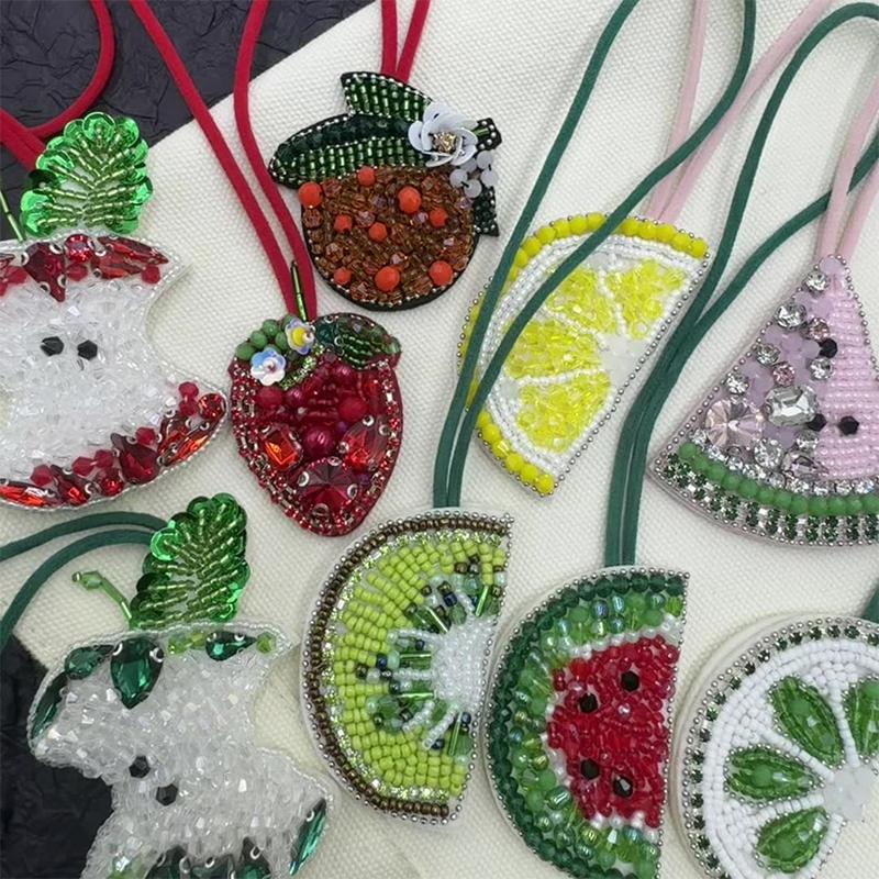 Handmade Fruite Beaded Beaded Hanging Rope Patches  Bag Lanyard Patch Beading Applique Used For Decoration