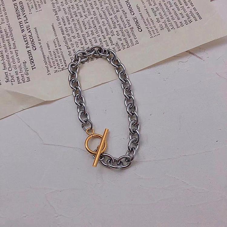 Korean Retro Metal Color Block Titanium Steel Unisex Hip Hop Bracelet Electrolysis