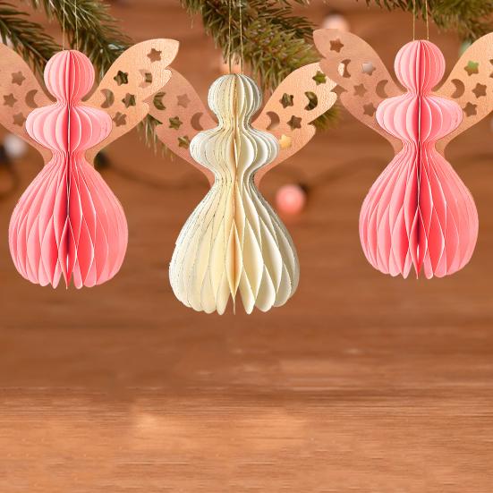 Angel Honeycomb Ornament Paper Angel Hanging Ornament with Sparkling Edge 3D Honeycomb Angel Decoration for Birthday Party Wedding