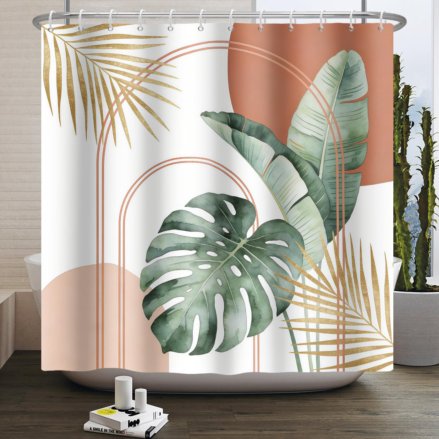 

Waterproof Shower Curtain Boho Style Abstract Sun Moon Leaves Pattern Modern Bathroom Decor Minimalist Nature Theme Bath Curtain W60H190(CM)-1 Pcs