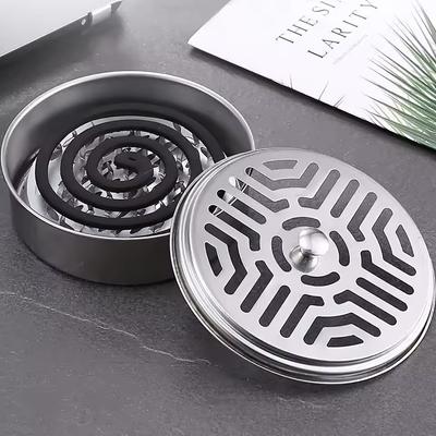 1PC Mosquito Coils Holder Stainless Steel Mosquito Coil Box with Cover Round Mosquito Coil Tray Easy To Clean Anti-Mosquito Supplies