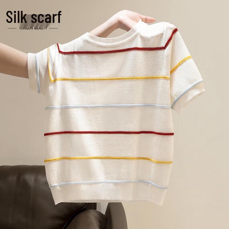 

Женская трикотажная футболка с коротким рукавом и полосками Color Block One Size