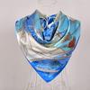 [BYSIFA] New Blue Pure Silk Satin Scarf Shawl Women Brand Floral Design Large Square Scarves Elegant Muslim Ladies Head Scarf