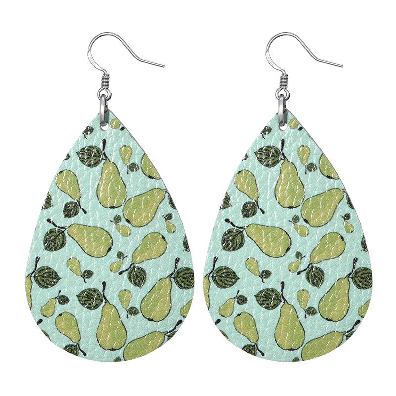 Summer Fashion Lightweight Faux Leather Earrings for Women Fruit Leaf Beach Teardrop Drop Dangle Earrings Jewelry Gift Wholesale